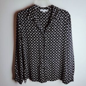 VTG Y2K Chaus & Co Fashion Monogram Print Long Sleeve Button Down Blouse, 12